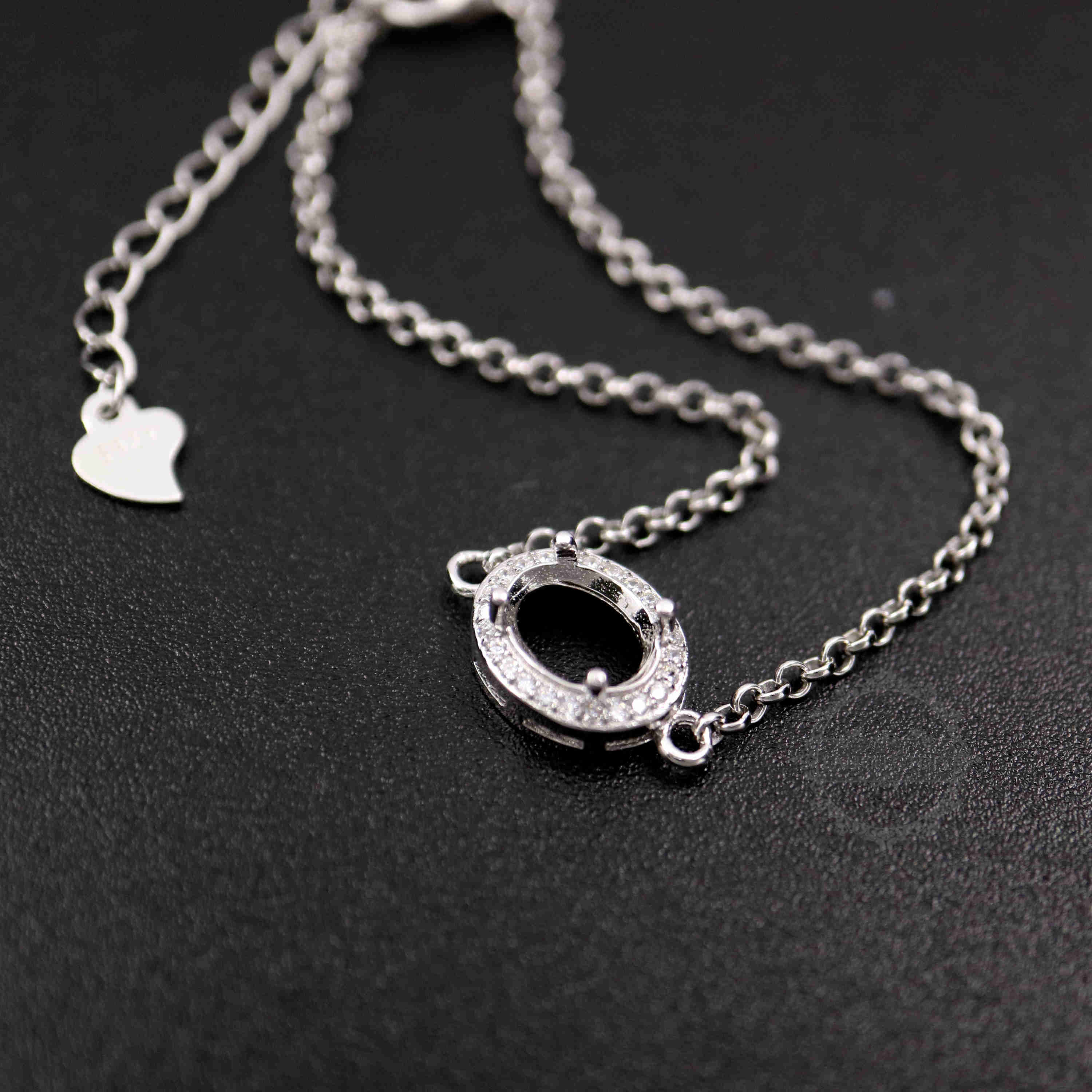 1Pcs 5X7-7X9MM Gems Cz Stone Oval Prong Bezel Settings Solid 925 Sterling Silver DIY Charm Bracelet Tray With 6'' Chain 1900188 - Click Image to Close